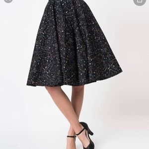 Vintage Style Black Galaxy Constellation Print Cotton Circle Skirt